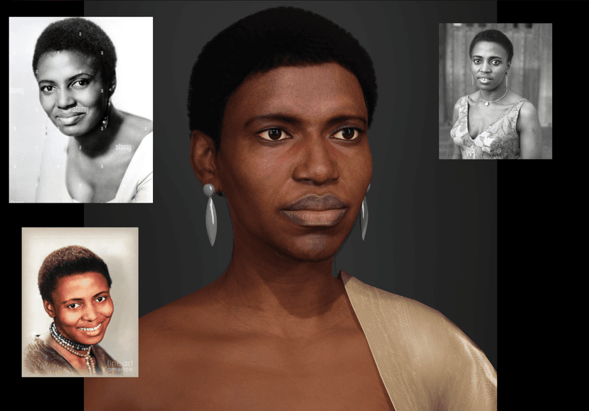 The Avatar of Miriam Makeba and archive pictures of her.